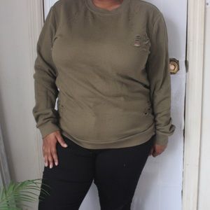 Olive green yeezy inspired distressed sweatshirt